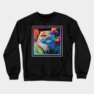 Tiny Tiger Persian Cat Vibrant Tropical Flower Digital Oil Painting Portrait Crewneck Sweatshirt